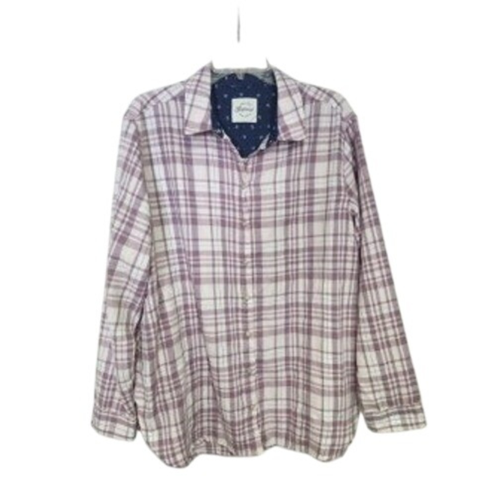 Jachs NY Purple White Plaid Pearl Button Shirt Long Sleeve W Pockets Women's XL